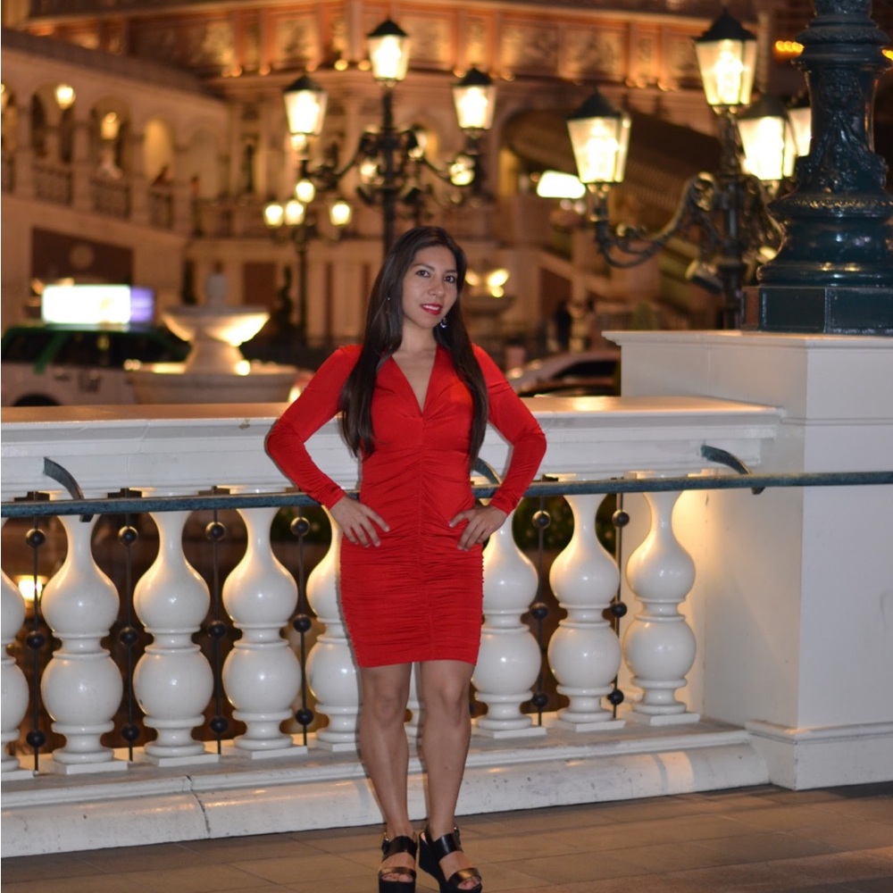 Guess Vibrant Red Long Sleeve Dress